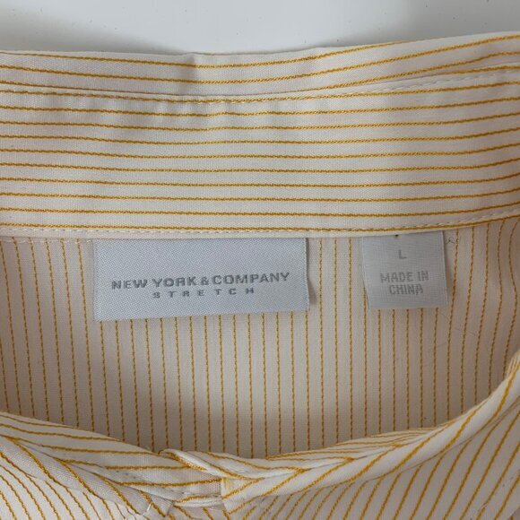 New York & Co White w/ Gold Metallic Stripes Womens Button Front Blouse Sz Large - Picture 4 of 7